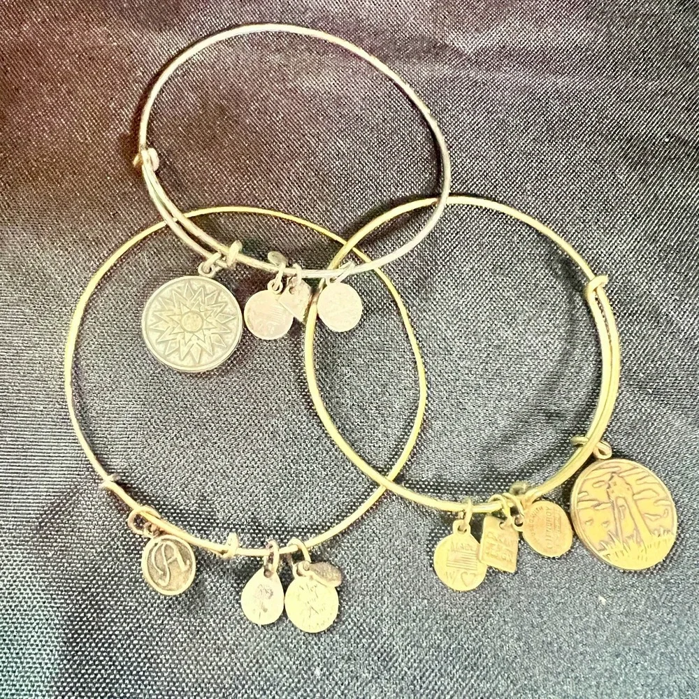 Alex‎ & Ani Expandable Charm Bangles Lot Of 3 Mixed Metals Wear Patina Stack